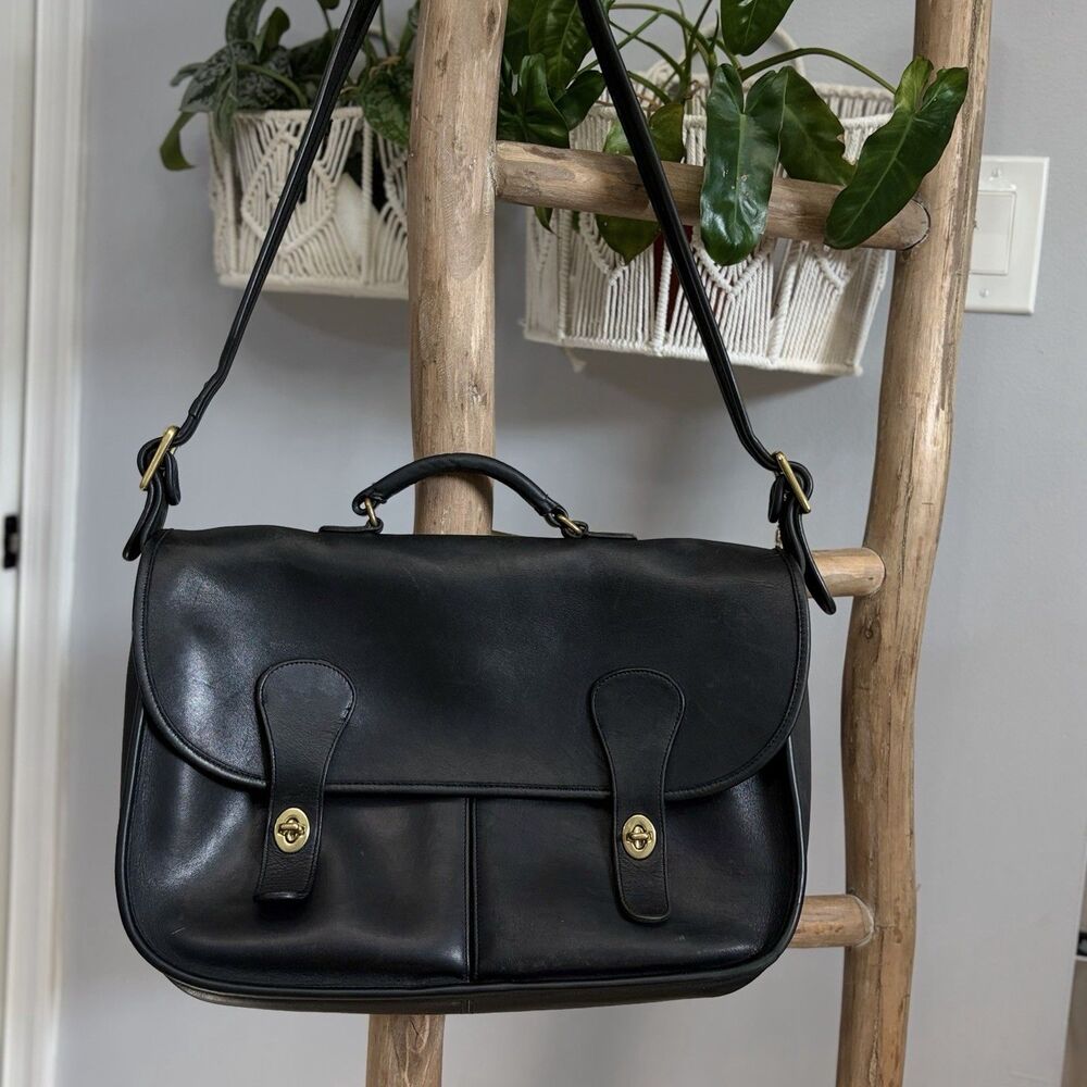 90s Coach Carrier Bag Leather Carrier Bag Briefcase Messenger Box Tag USA 9800 - Picture 6 of 16